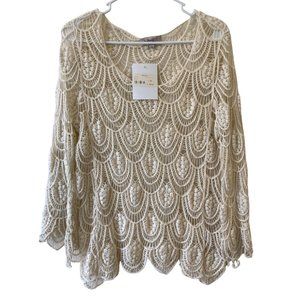 NWT Blu Pepper Vintage off-white lace crochet top, cover up, tunic, size M